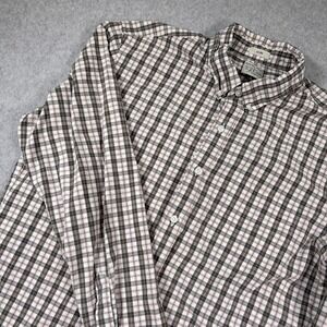 J Crew Secret Wash Button Down Shirt Mens Large Plaid Brown Slim Fit Long Sleeve